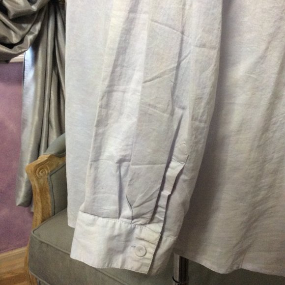 Pale blue ruffled blouse by Ann Taylor LOFT, size L - Picture 7 of 10